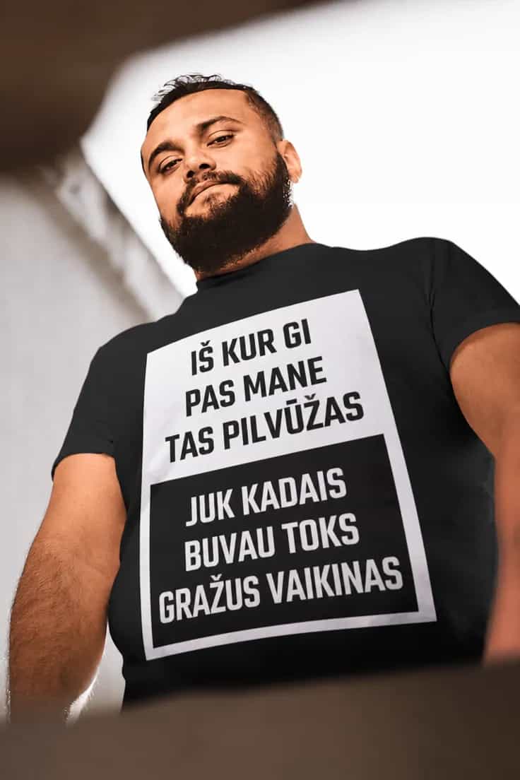 Juokingi marškinėliai Apie pilvūzą – IŠ KUR GI