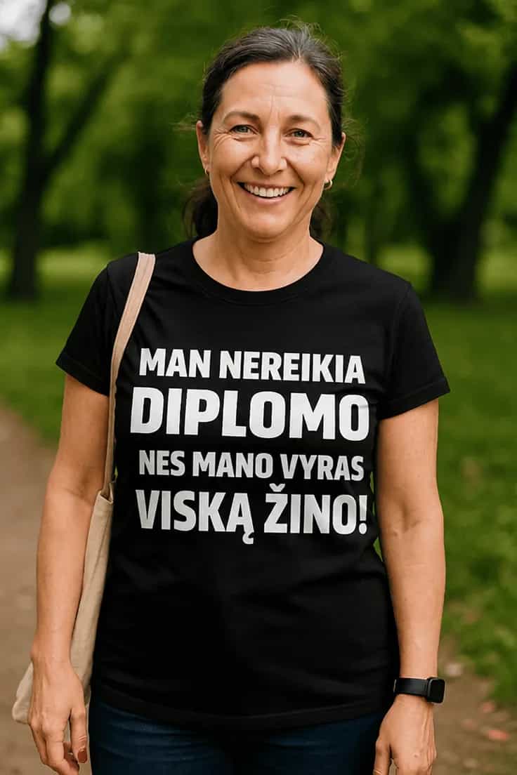 Juokingi marškinėliai be diplomo