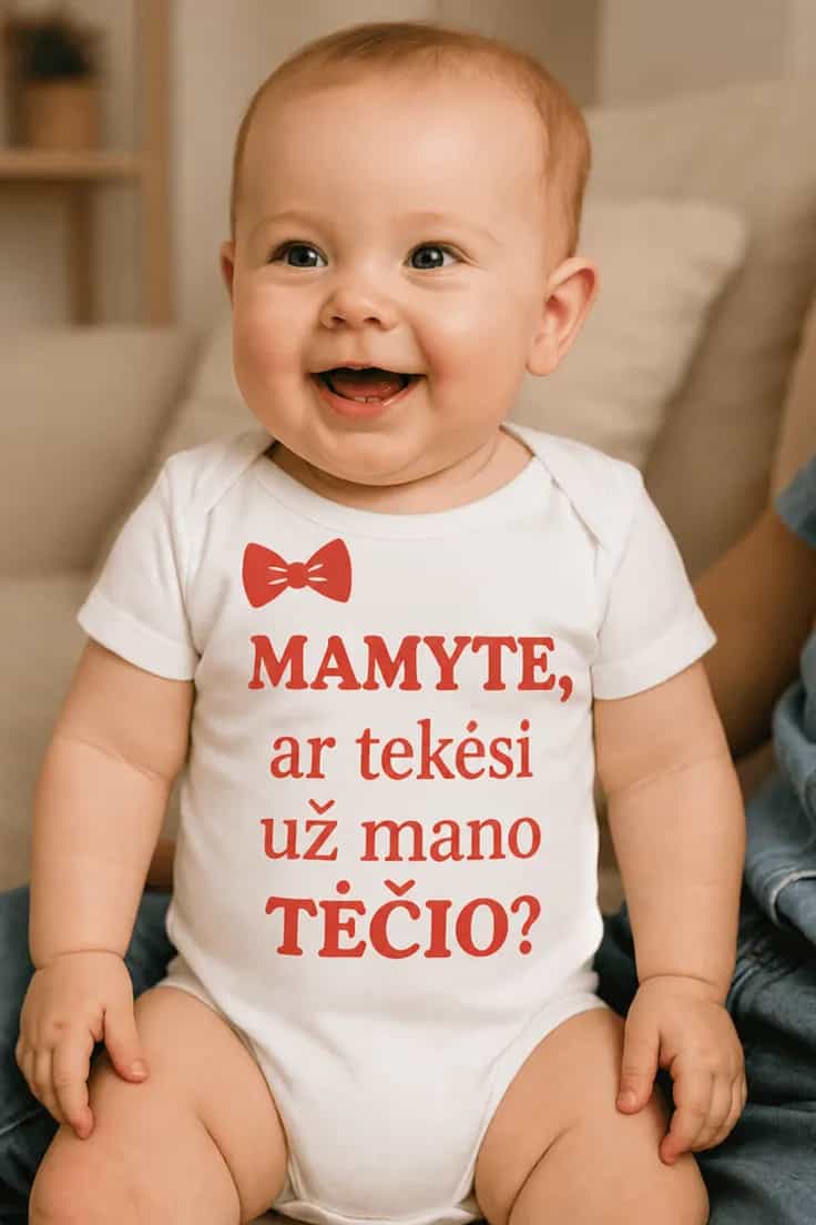 Kūdikio bodi prašymas mamai tekėti su pasirinktu užrašu