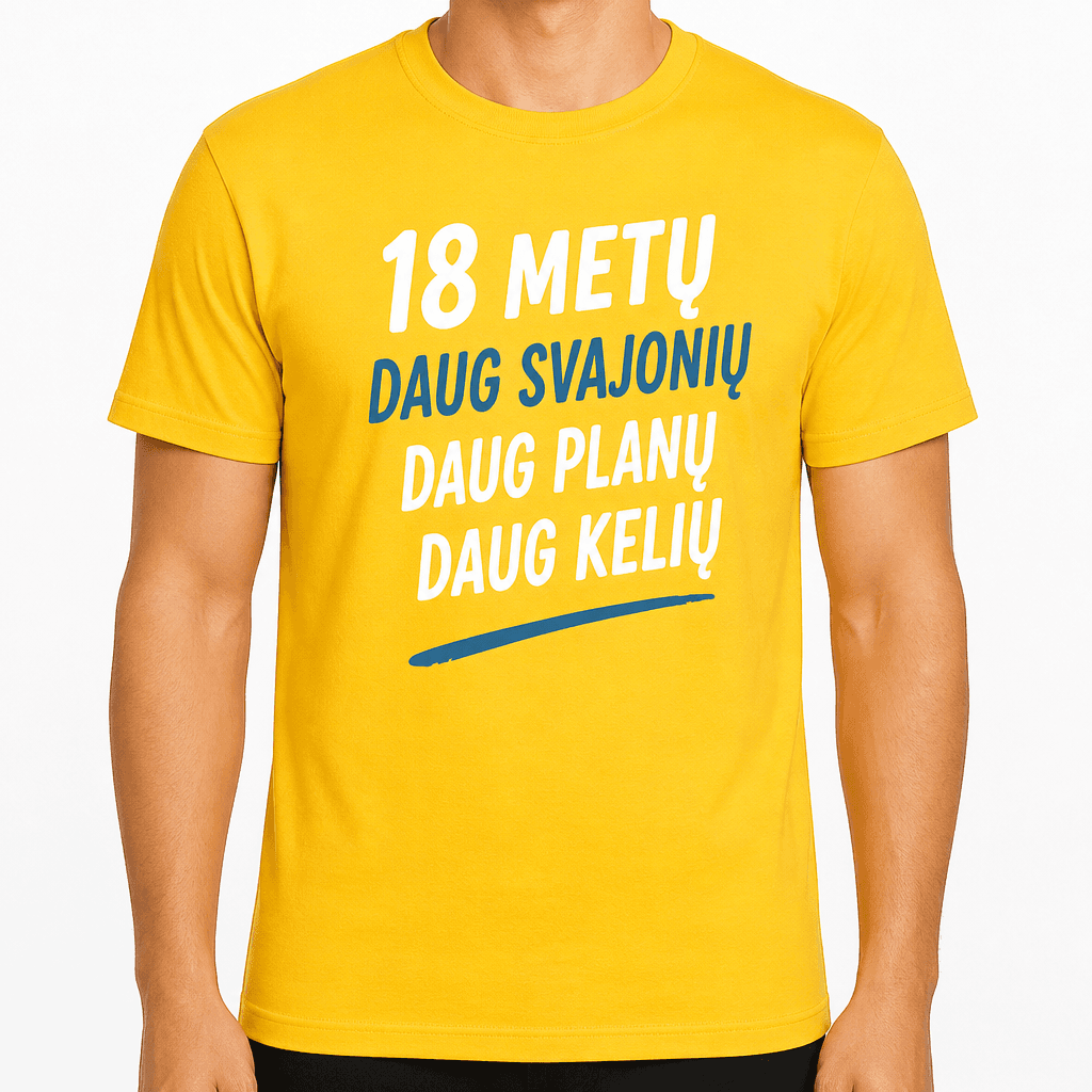 Marškinėliai 18-mečiui – 18 metų daug svajonių daug planų daug kelių
