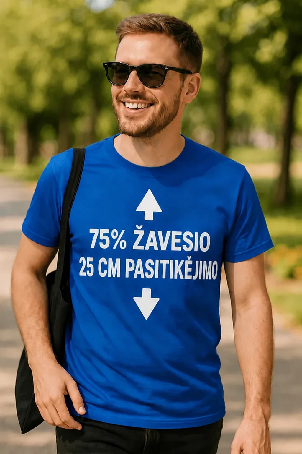 Juokingi marškinėliai „75 % žavesio, 25 cm pasitikėjimo“