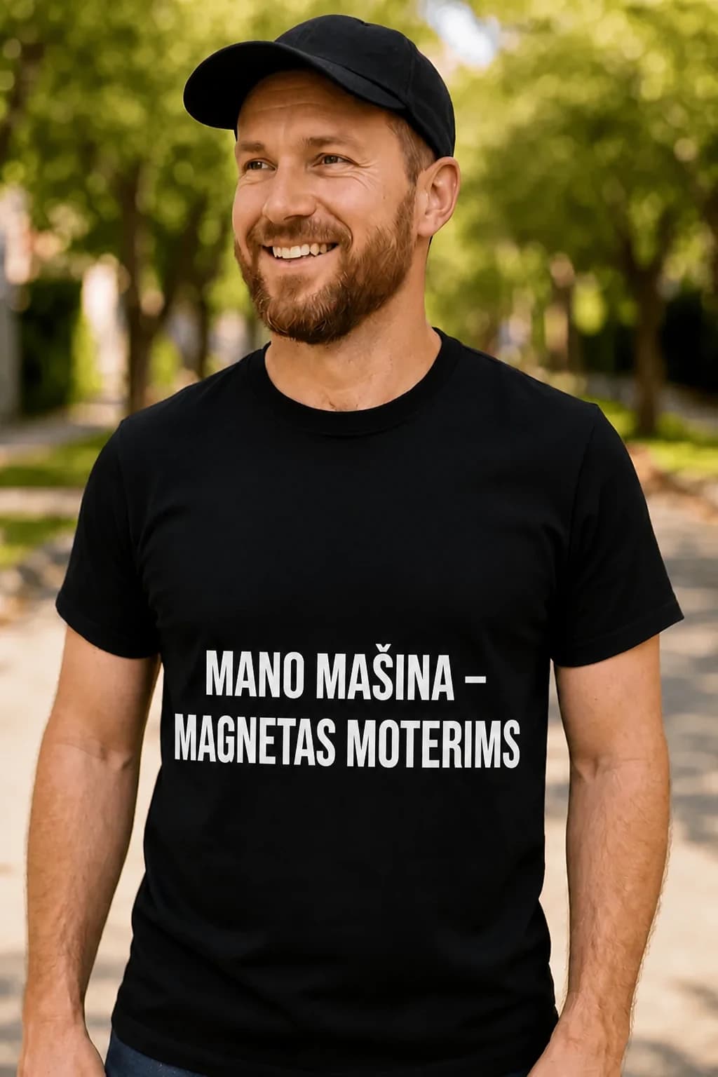 Juokingi marškinėliai „Mano mašina – magnetas moterims“