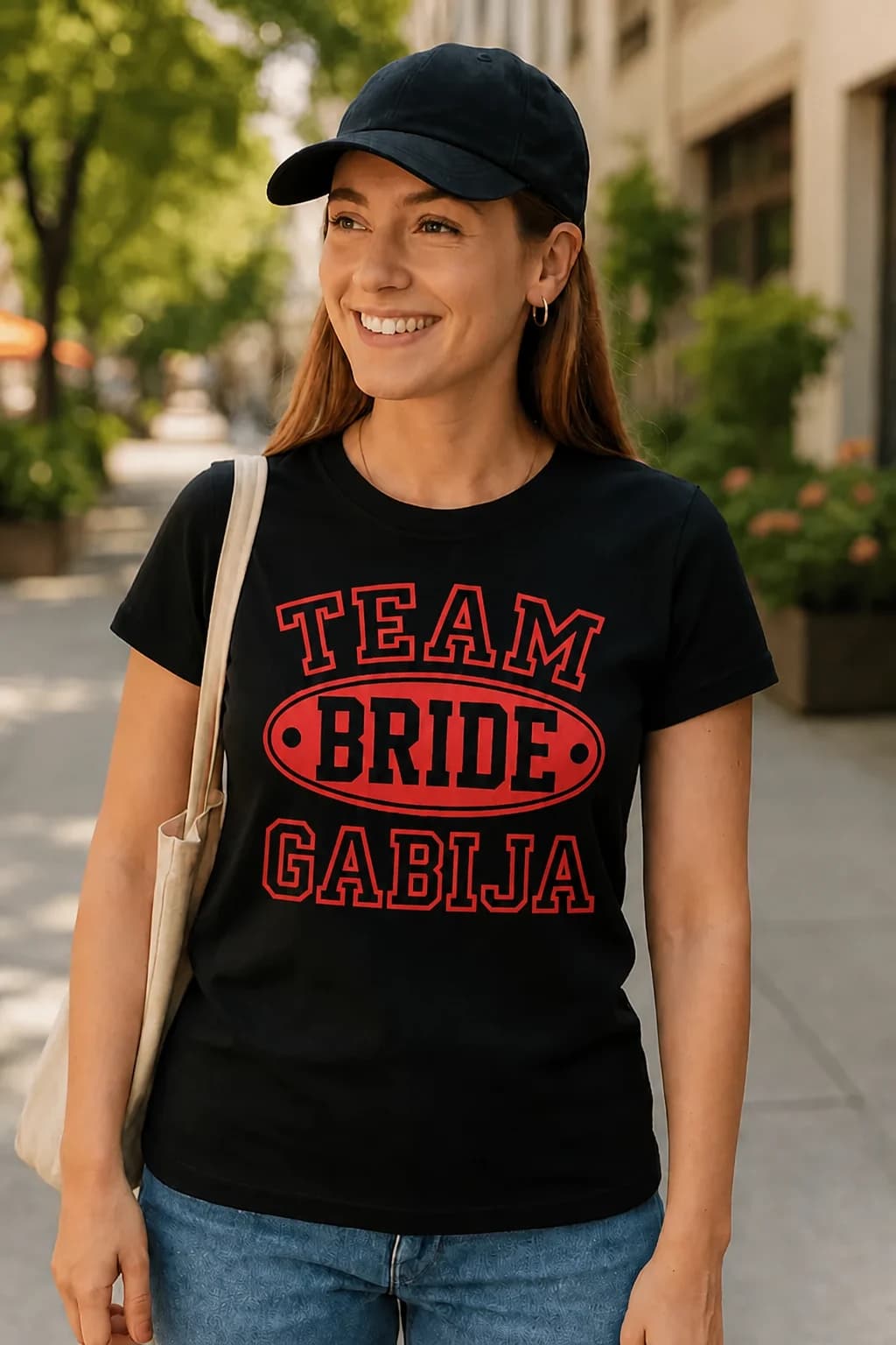 Marškinėliai mergvakariui „Team Bride“ su vardu