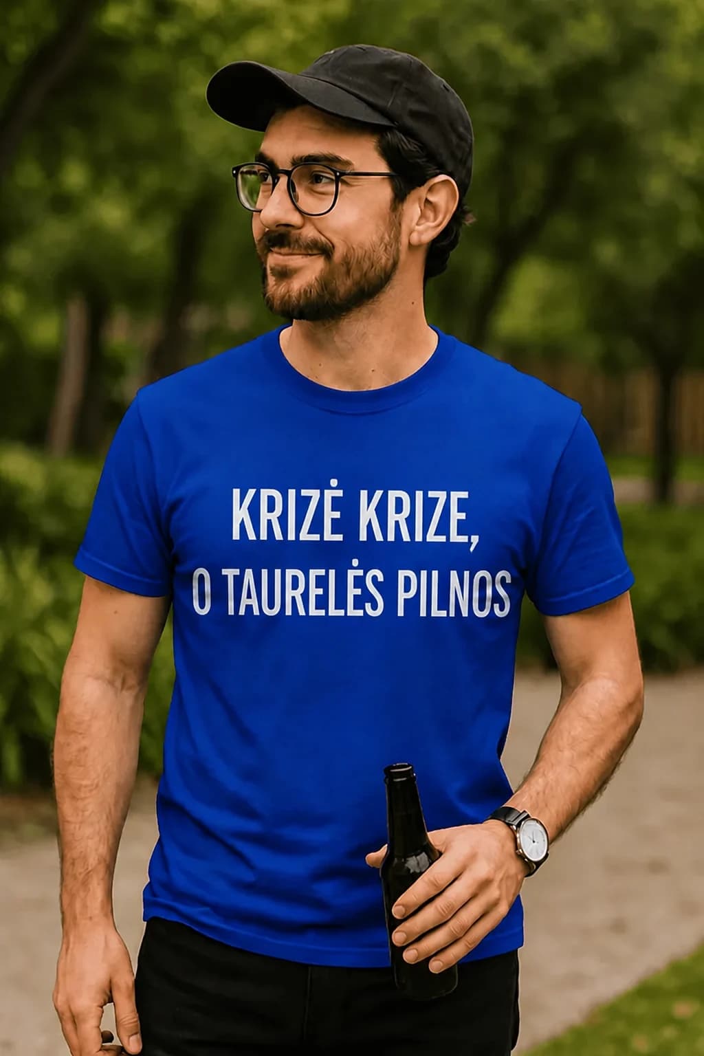 Juokingi marškinėliai „Krizė krize, o taurelės pilnos“