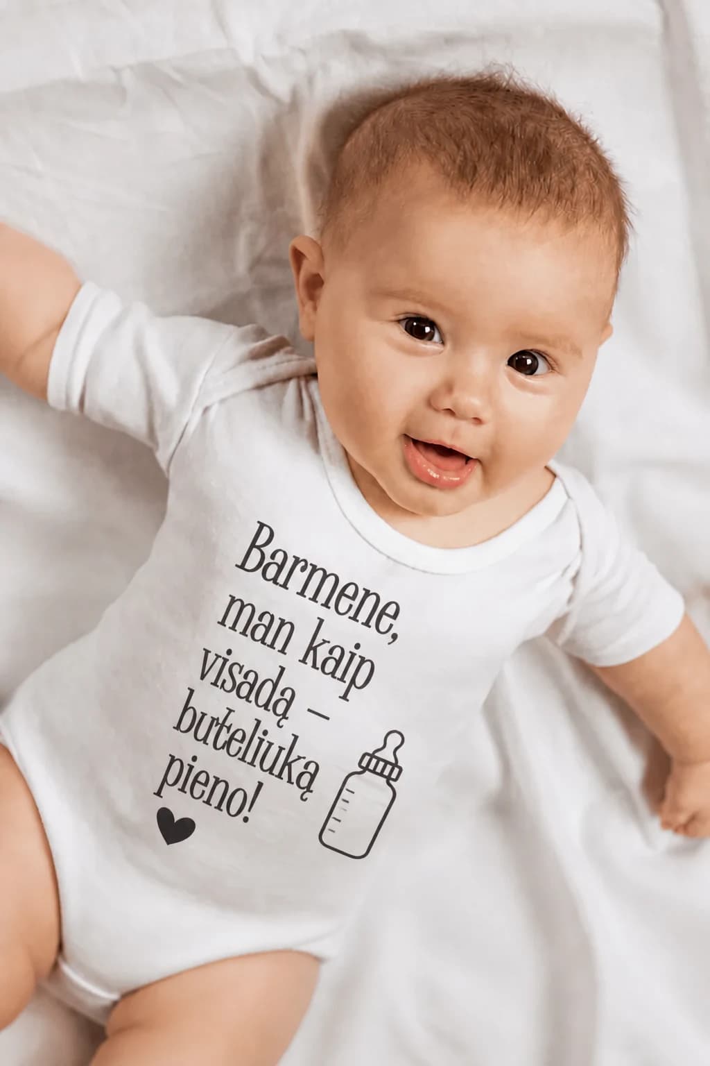 Kūdikio smėlinukas „Man kaip visada – buteliuką pieno!“