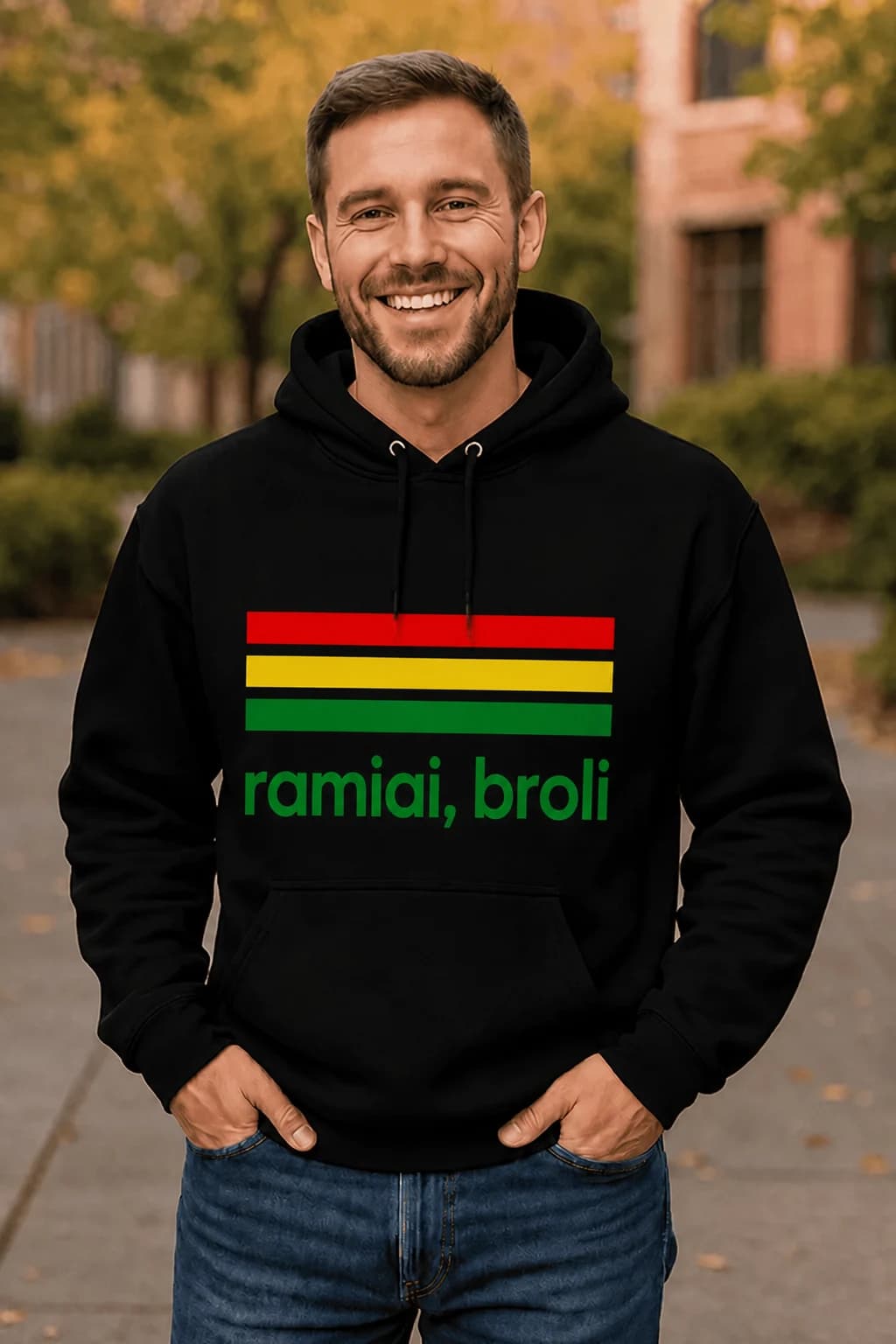 Džemperis su gobtuvu „Ramiai, broli“
