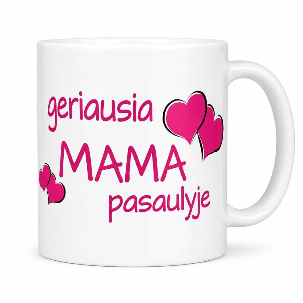 Puodelis Geriausia mama pasaulyje su pasirinktu užrašu