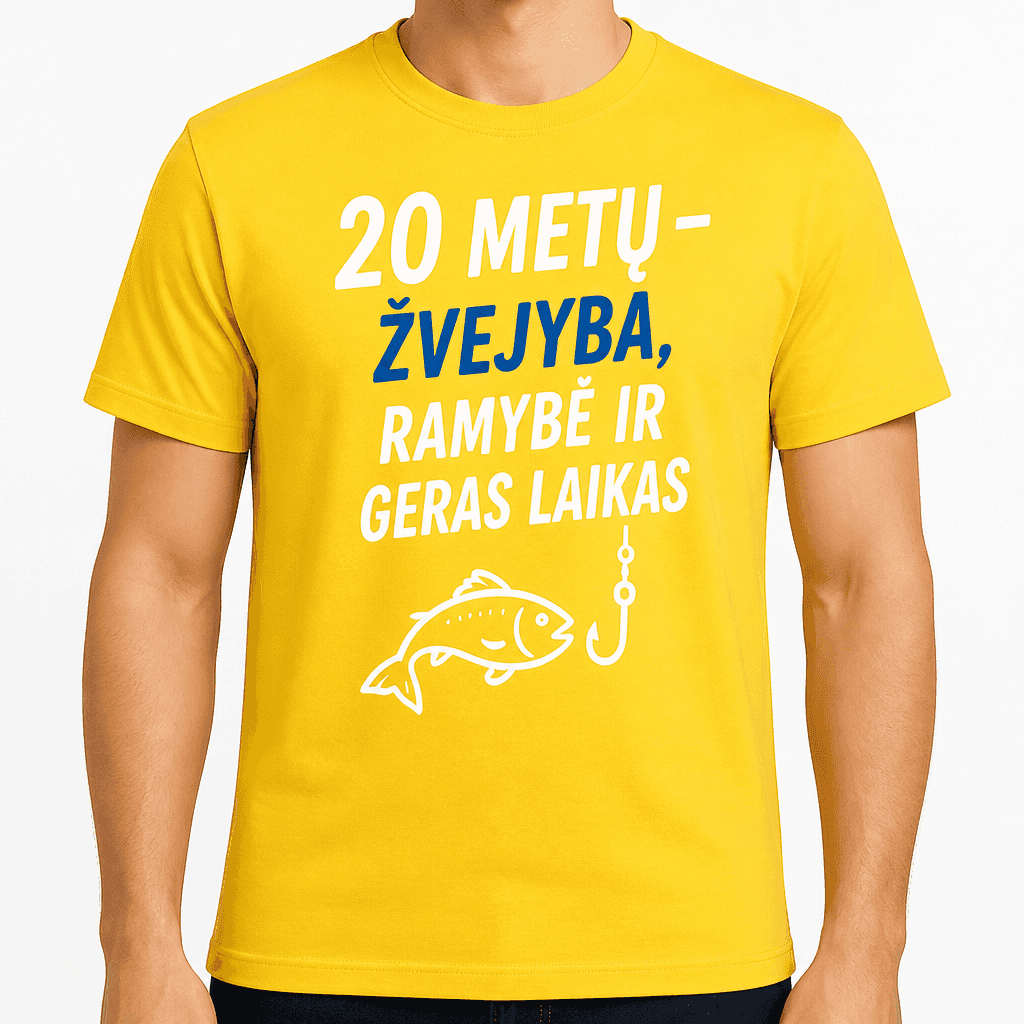 Marškinėliai 20-mečiui – 20 metų – žvejyba, ramybė ir geras laikas