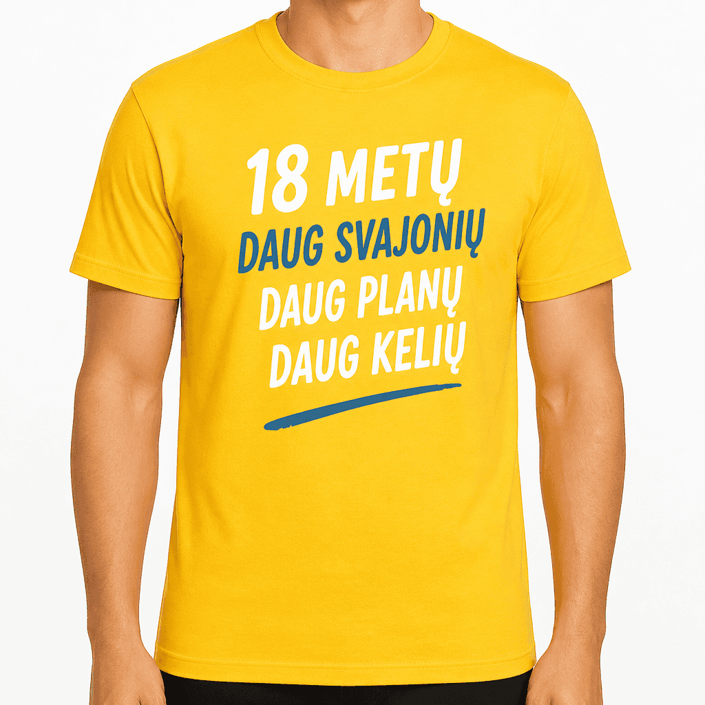 Marškinėliai 18-mečiui – 18 metų daug svajonių daug planų daug kelių
