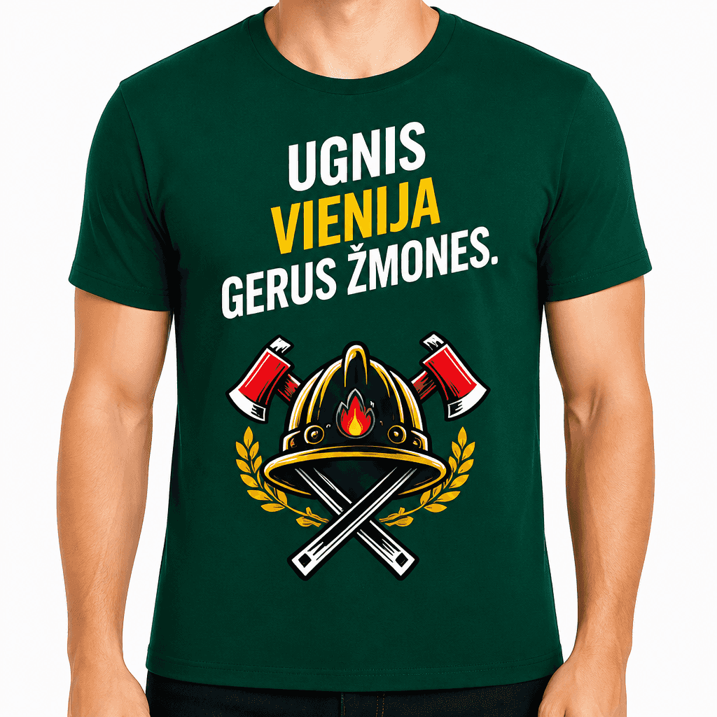 Ugniagesio marškinėliai – Ugnis vienija gerus žmones.