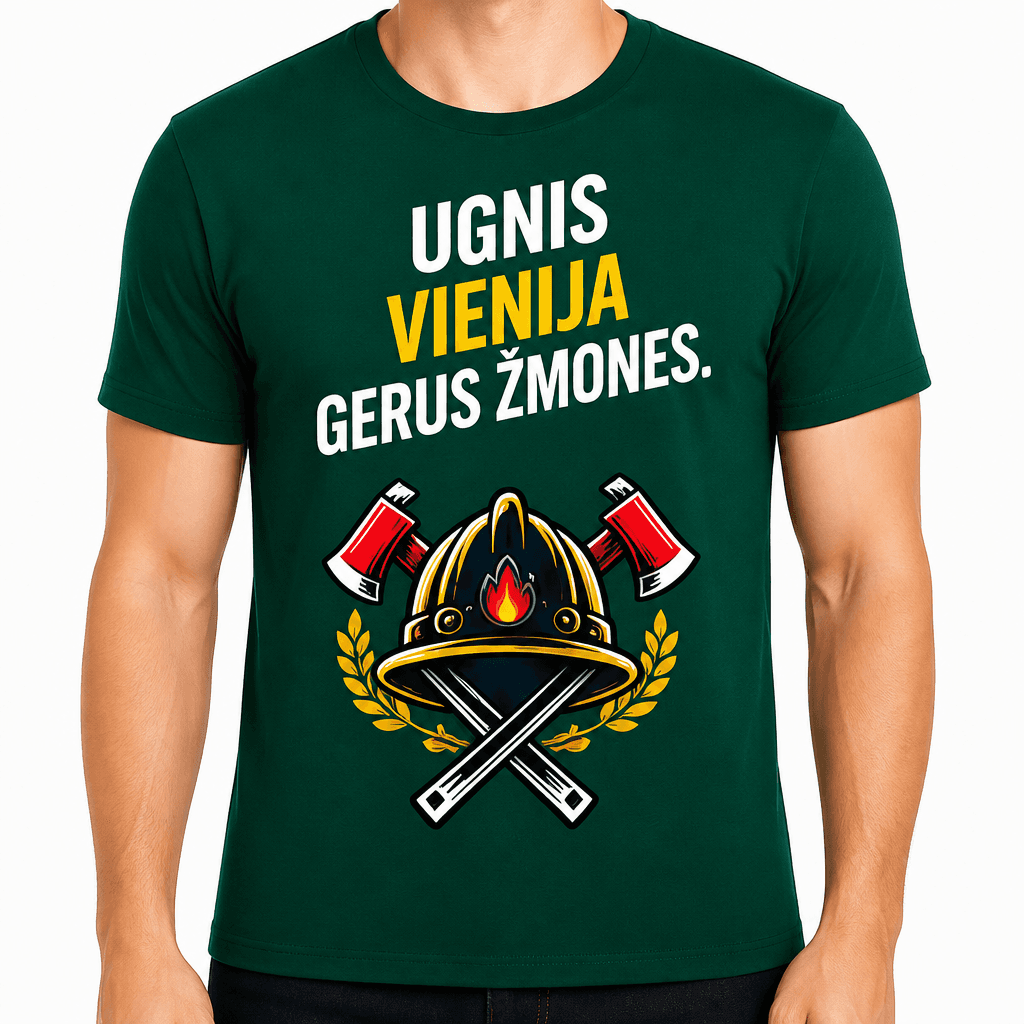 Ugniagesio marškinėliai – Ugnis vienija gerus žmones.