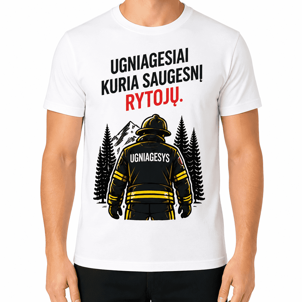 Ugniagesio marškinėliai – Ugniagesiai kuria saugesnį rytojų.