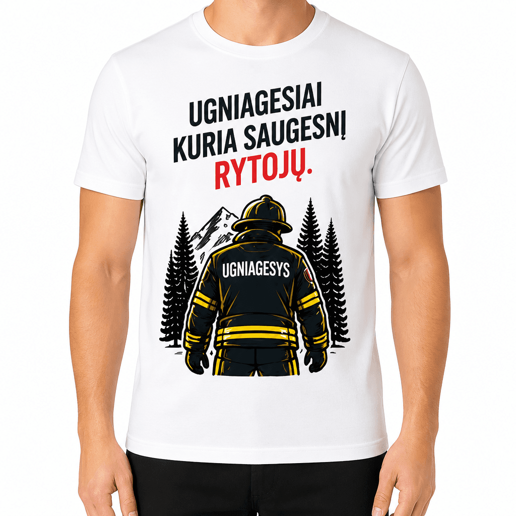 Ugniagesio marškinėliai – Ugniagesiai kuria saugesnį rytojų.