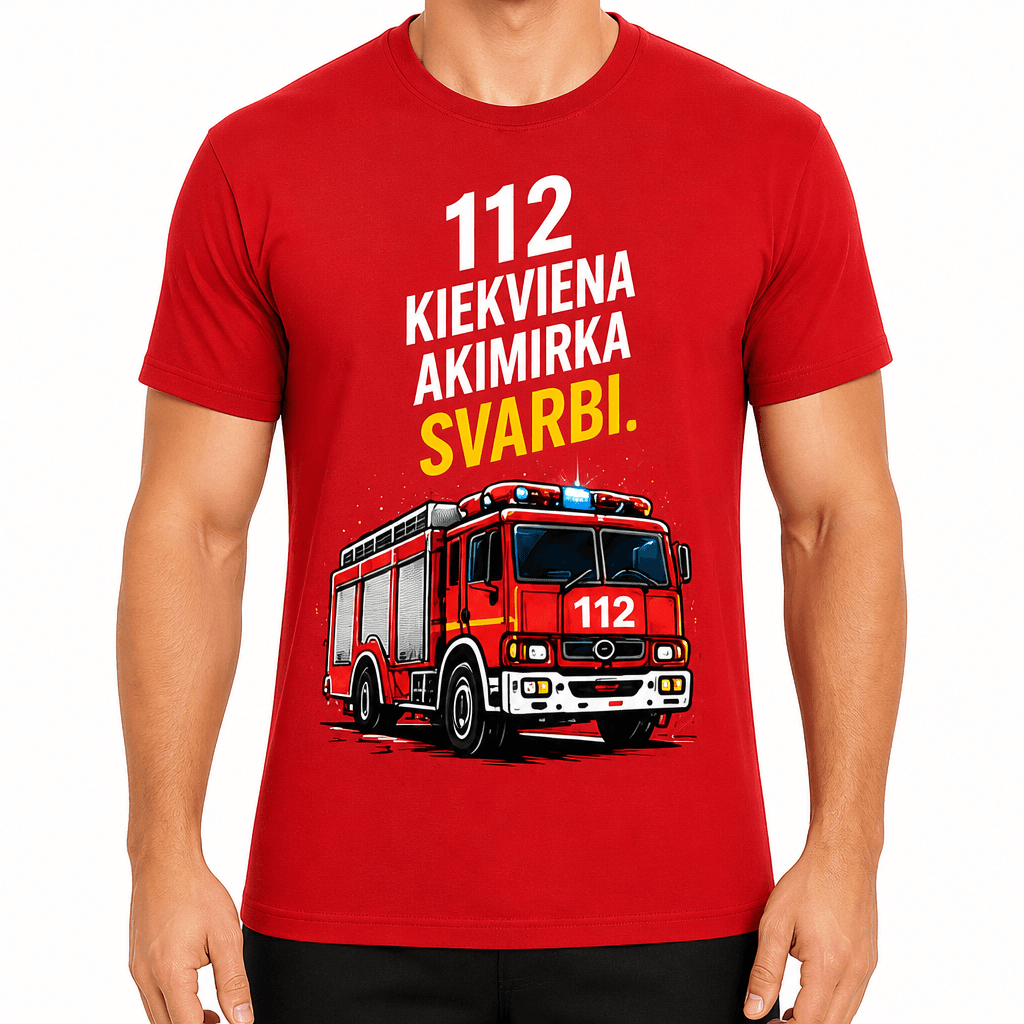Ugniagesio marškinėliai – 112 kiekviena akimirka svarbi.