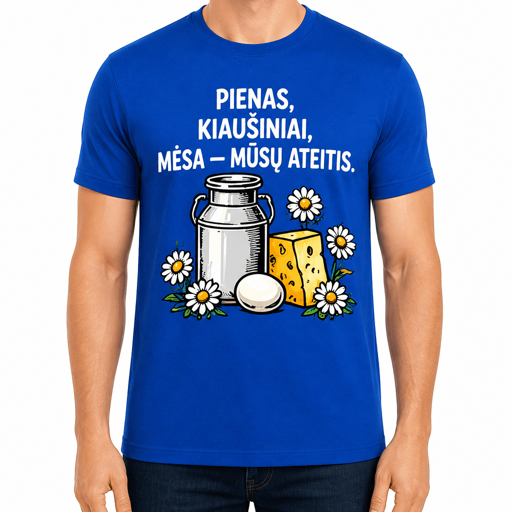 Marškinėlis ūkininkui – PIENAS, KIAUŠINIAI, MĖSA — MŪSŲ ATEITIS.