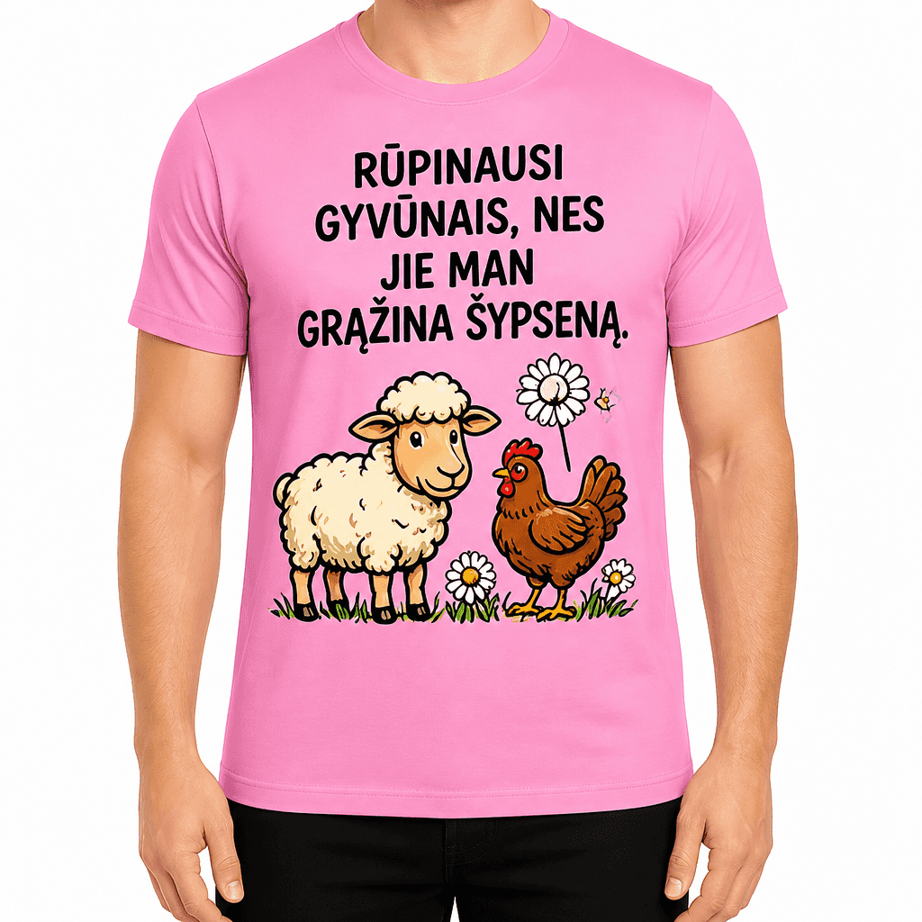 Marškinėlis ūkininkui – RŪPINAUSI GYVŪNAIS, NES JIE MAN GRĄŽINA ŠYPSENĄ.