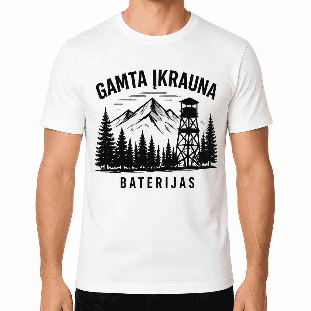Medžiotojo marškinėlis – GAMTA ĮKRAUNA BATERIJAS