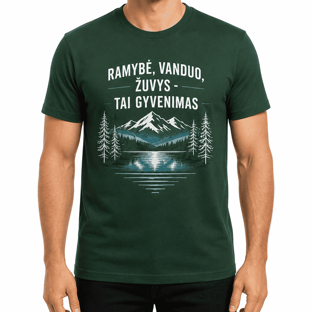 Marškinėliai žvejui – RAMYBĖ, VANDUO, ŽUVYS - TAI GYVENIMAS