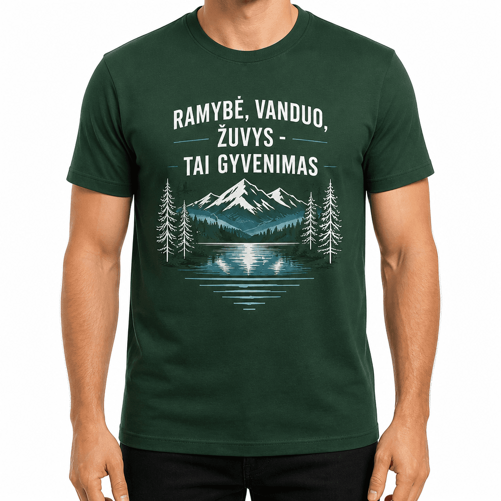 Marškinėliai žvejui – RAMYBĖ, VANDUO, ŽUVYS - TAI GYVENIMAS