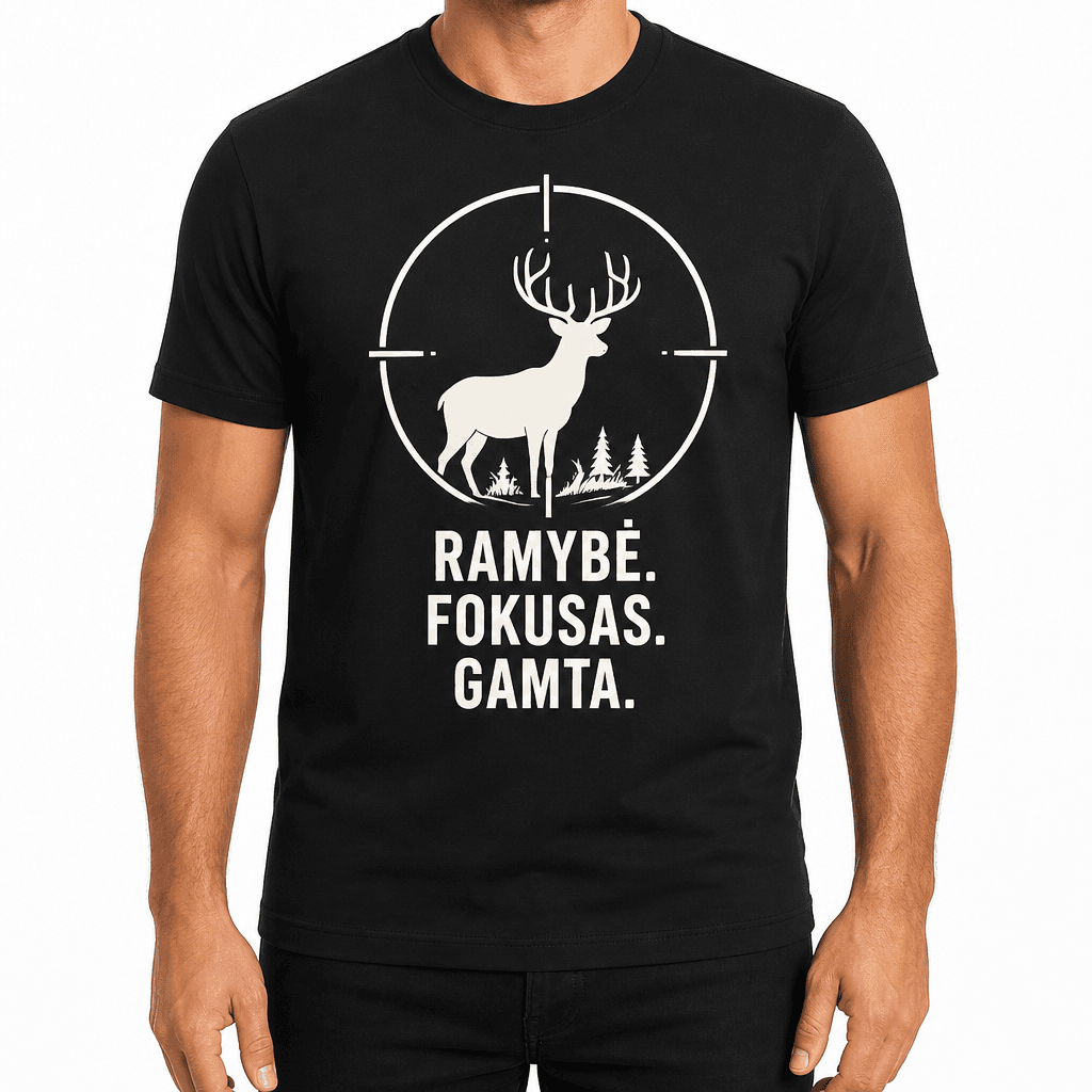 Medžiotojo marškinėlis – RAMYBĖ. FOKUSAS. GAMTA.
