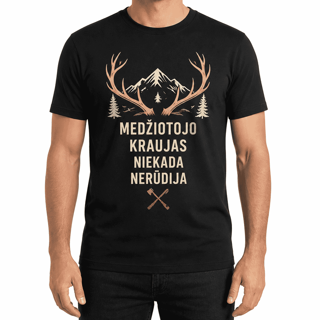 Medžiotojo marškinėlis – MEDŽIOTOJO KRAUJAS NIEKADA NERŪDIJA