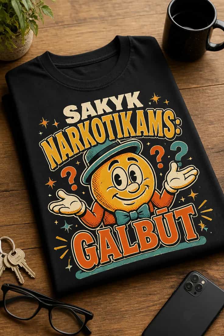 Ironiški marškinėliai su „SAKYK NARKOTIKAMS: GALBŪT“