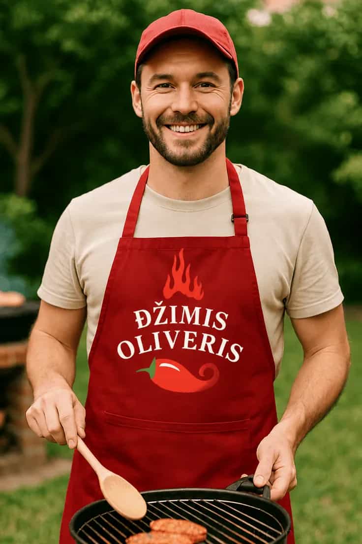 Juokinga prijuostė gaminimui su vardu DŽIMIS OLIVERIS