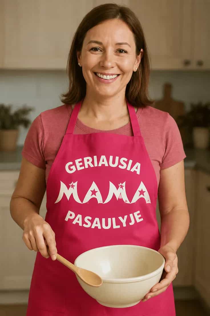 Prijuostė geriausiai mamai pasaulyje su pasirinktu užrašu