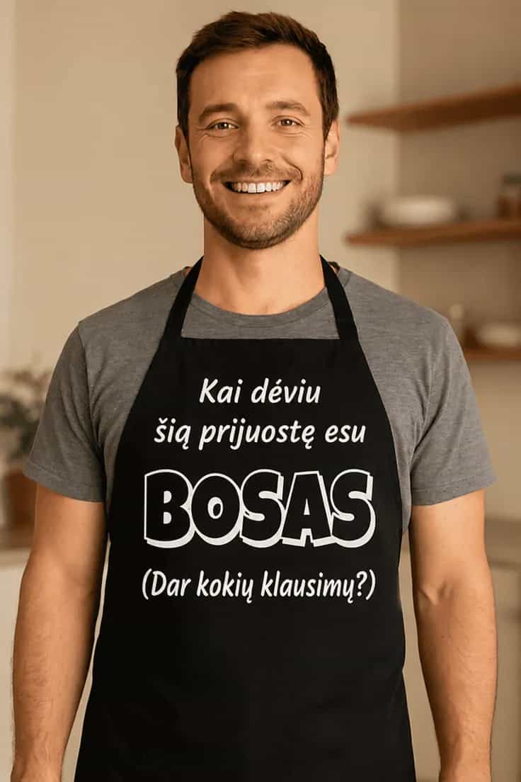 Juokinga prijuostė Kai dėviu šią prijuostę esu BOSAS