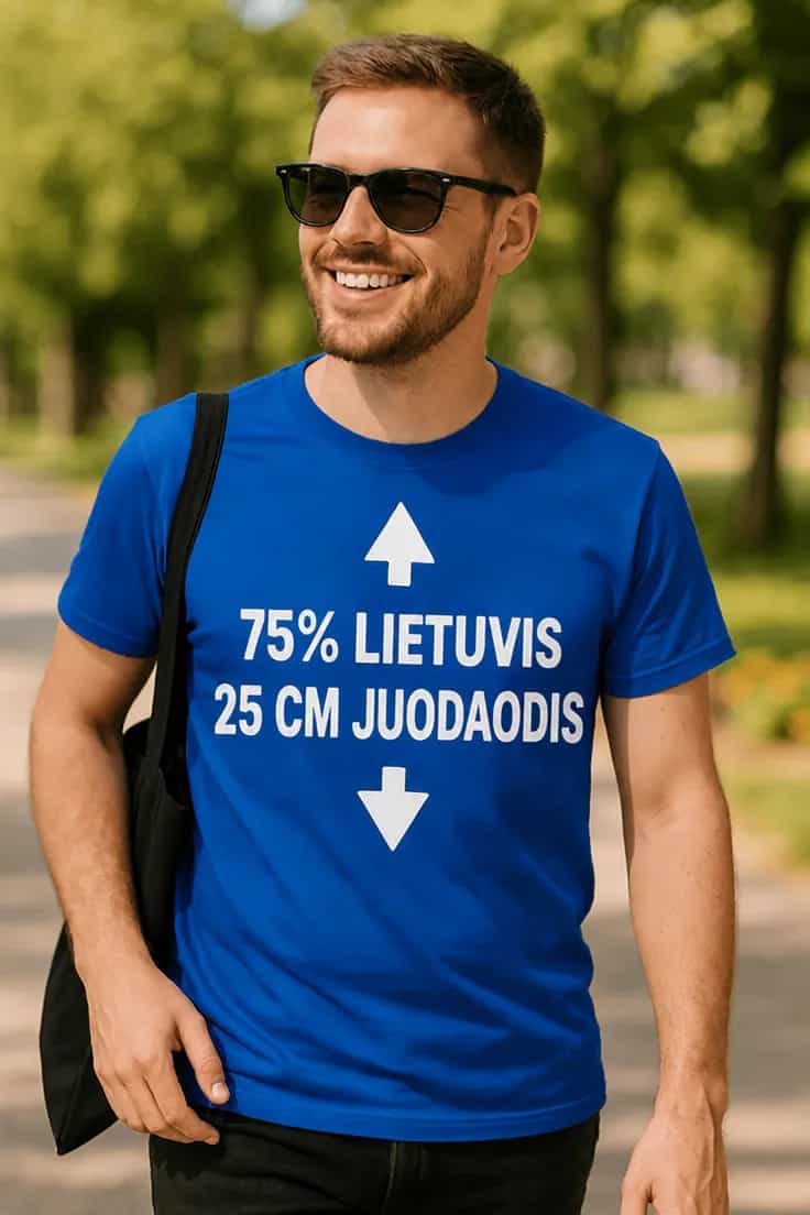 Juokingi marškinėliai 75 procentai lietuvis 25 cm