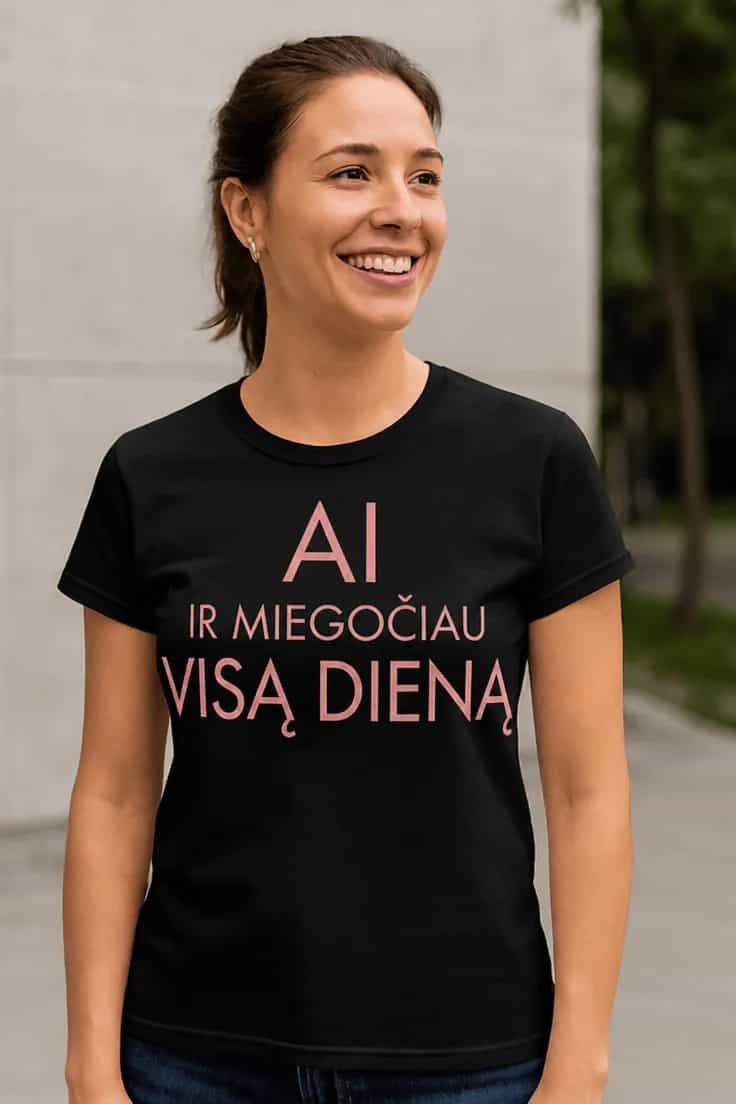 Juokingi marškinėliai Ai miegočiau visą dieną