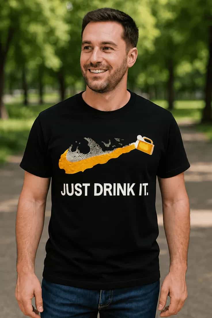 Juokingi marškinėliai alaus mėgėjams JUST DRINK IT.