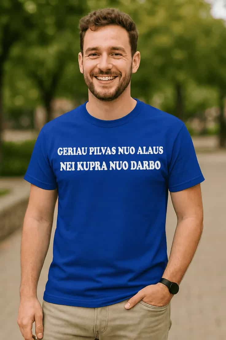 Juokingi marškinėliai Apie alų ir darbą