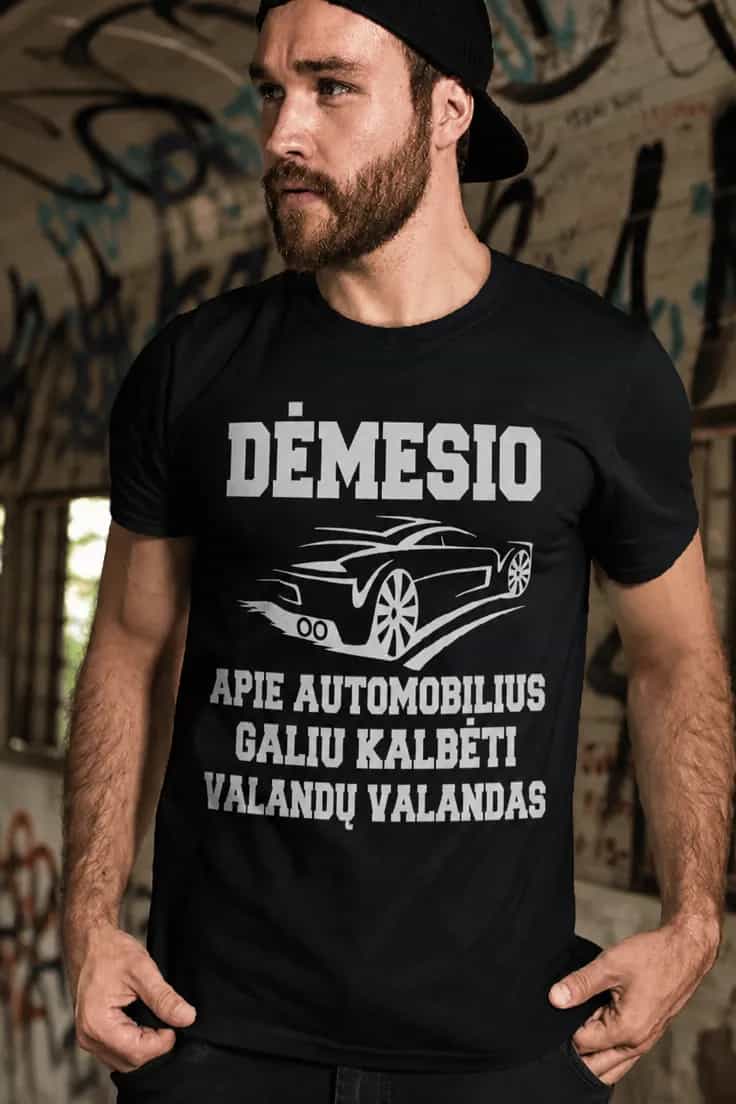 Juokingi marškinėliai Apie automobilius valandų valandas