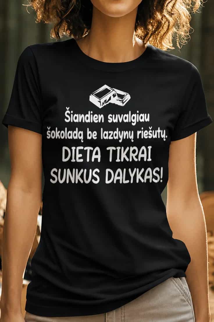 Juokingi marškinėliai Apie dietą ir šokoladą