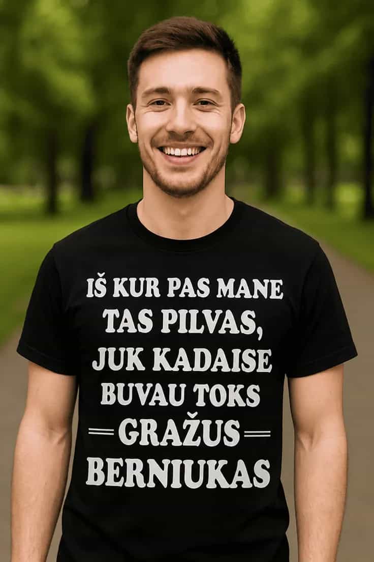 Juokingi marškinėliai Apie pilvuką – IŠ KUR PAS