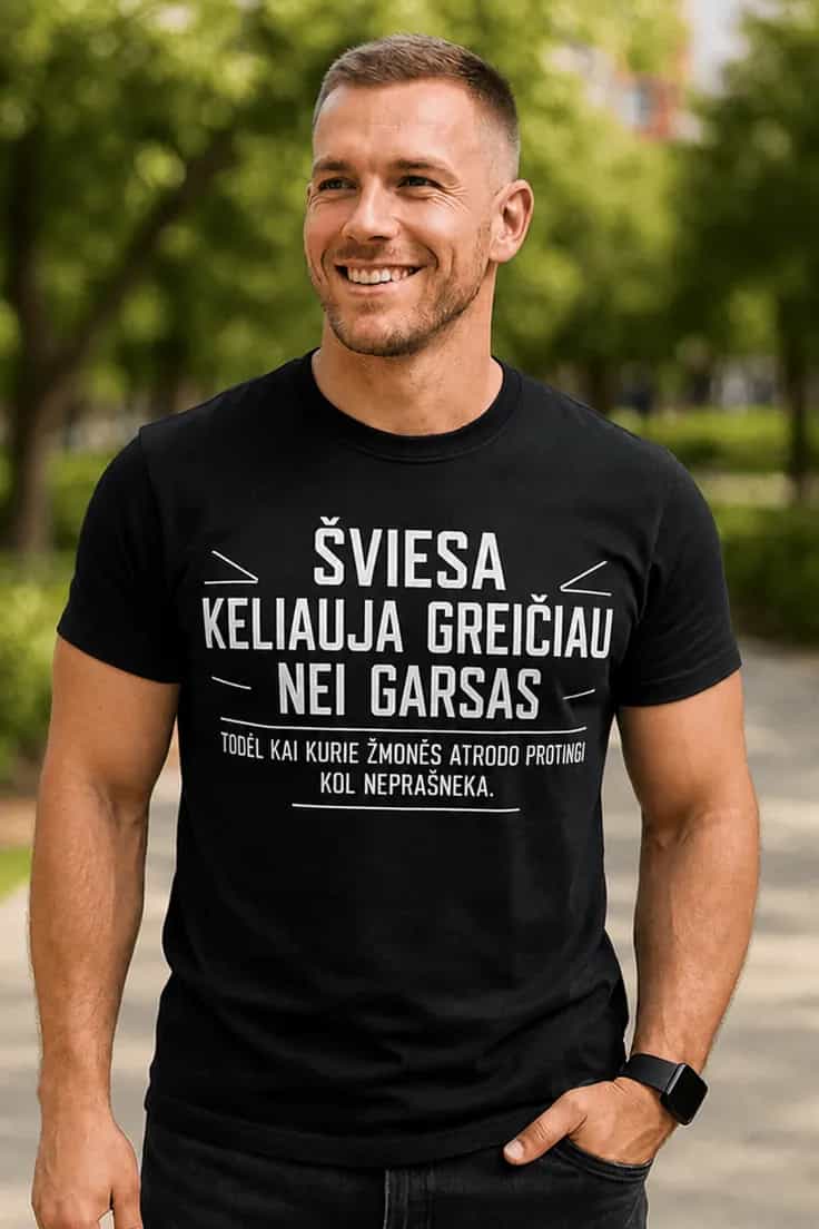 Juokingi marškinėliai Apie šviesą ir protą