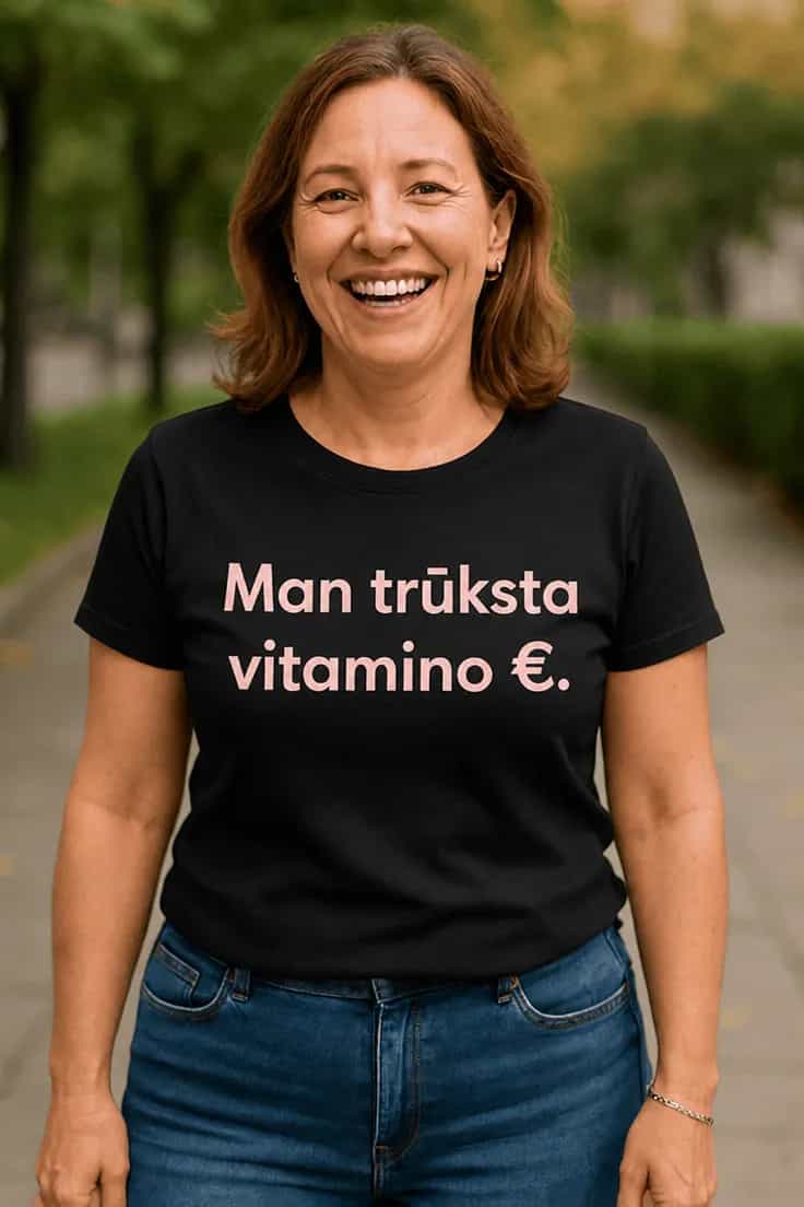 Juokingi marškinėliai Apie vitaminą eurą