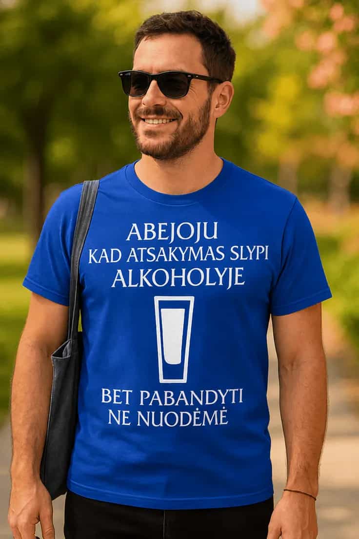 Juokingi marškinėliai Atsakymas alkoholyje