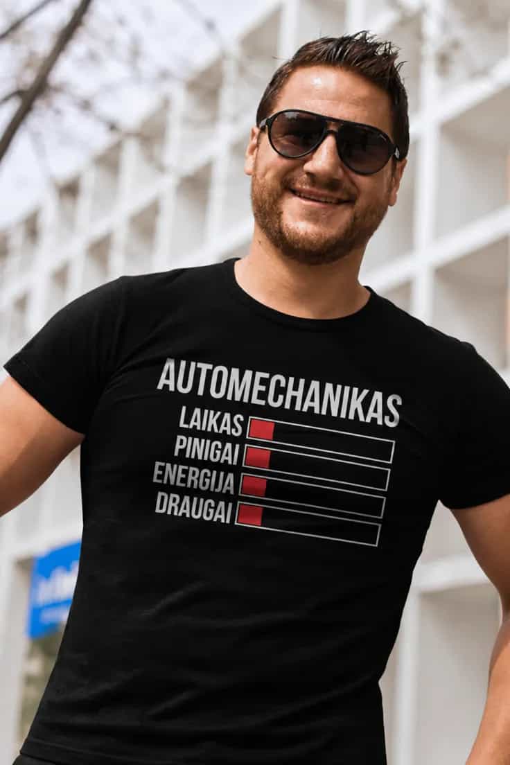 Juokingi marškinėliai automechaniko energija