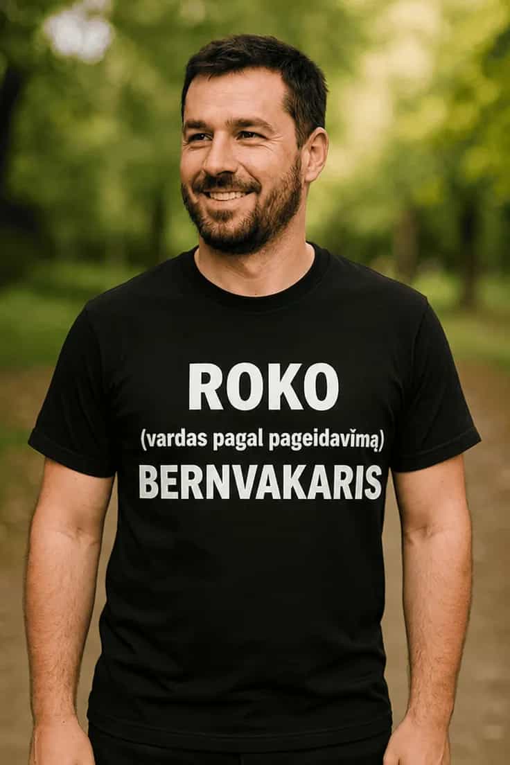 Juokingi marškinėliai bernvakariui su vardu pasirinktinai