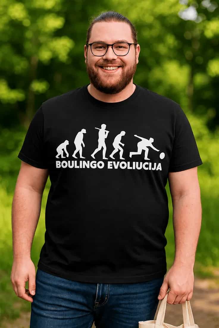 Juokingi marškinėliai Boulingo evoliucija