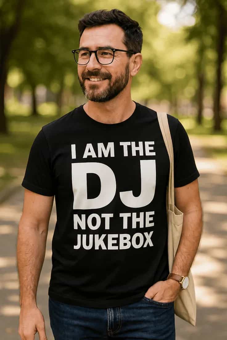 Juokingi marškinėliai didžėjus ne jukeboxas