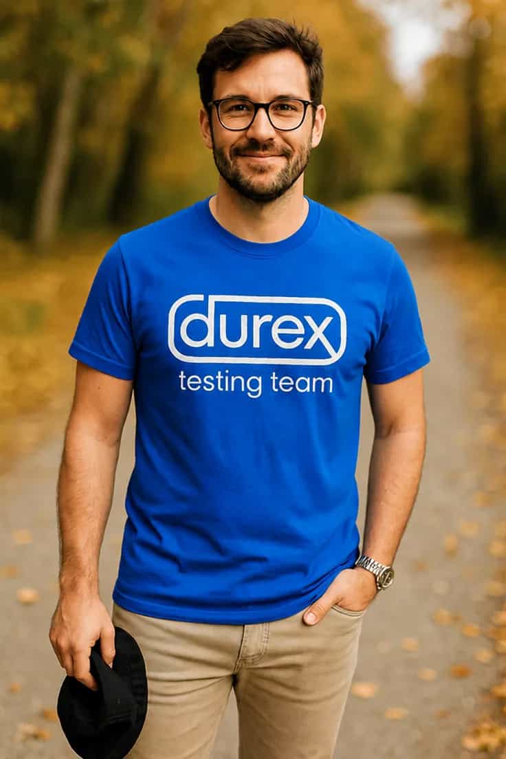 Juokingi marškinėliai Durex testavimo komanda
