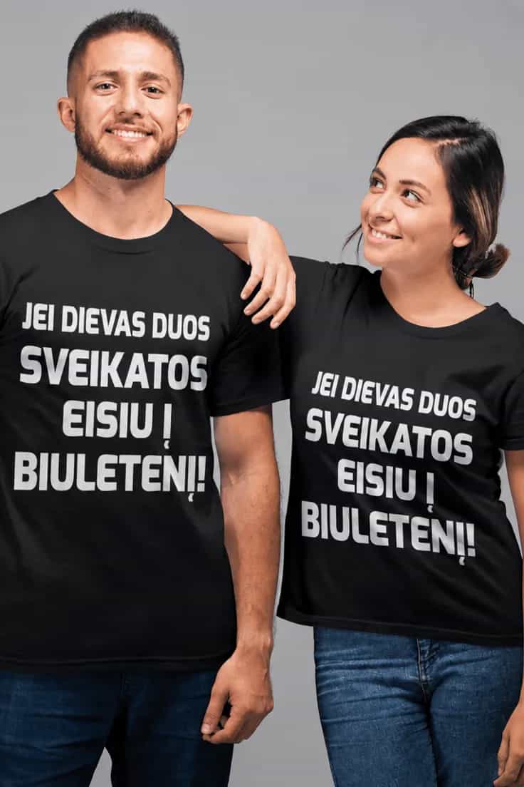 Juokingi marškinėliai Eisiu į biuletenį – JEI DIEVAS