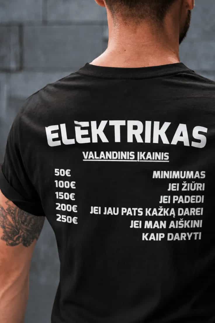 Marškinėliai Elektriko valandinis įkainis – profesija