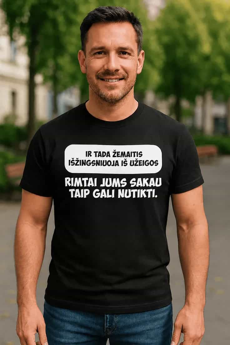 Marškinėliai Žemaitis išeina iš užeigos su ąsočiu