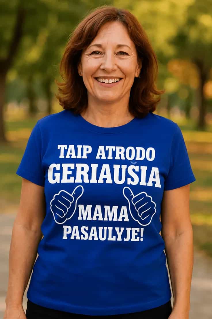 Marškinėliai mamai: geriausia pasaulyje su pasirinktu užrašu