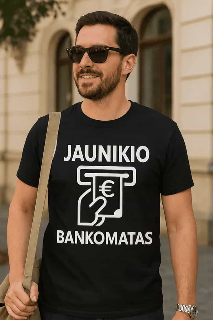 Juokingi marškinėliai Jaunikio bankomatas