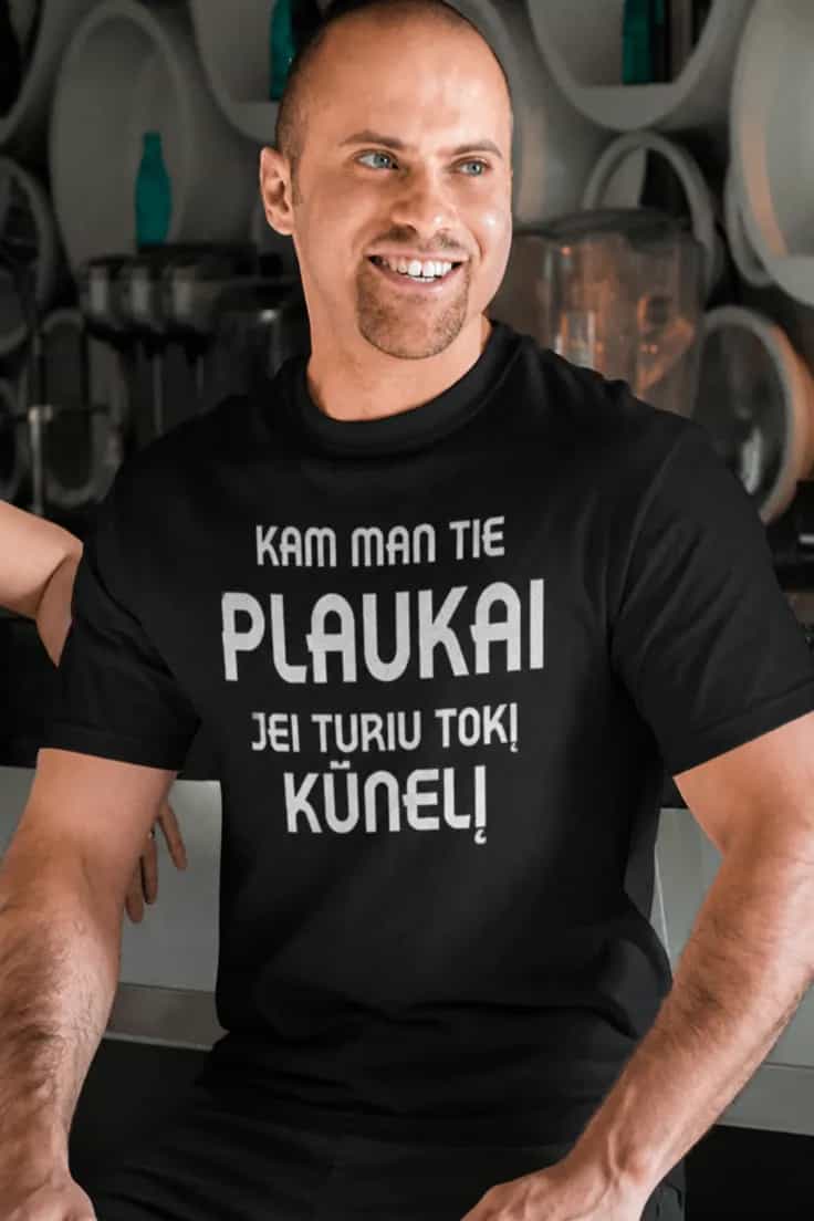 Juokingi marškinėliai Kam tie plaukai – KAM MAN TIE